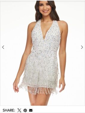 Beaded Silver Halter Fringe Mini Dress/Romper ASHLEY LAUREN
